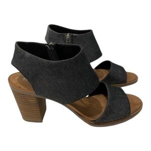 TOMS Majorca Cutout Women’s Size 11 Black Open Toe Chunky Heel Sandals